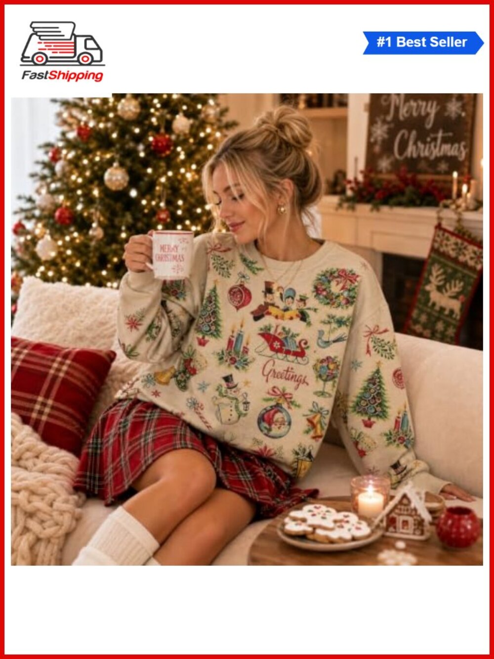 🎅 Women Christmas Cartoon Print Crew Neck Long Sleeve Lightweight Sweatshirt - Picture 6 of 6